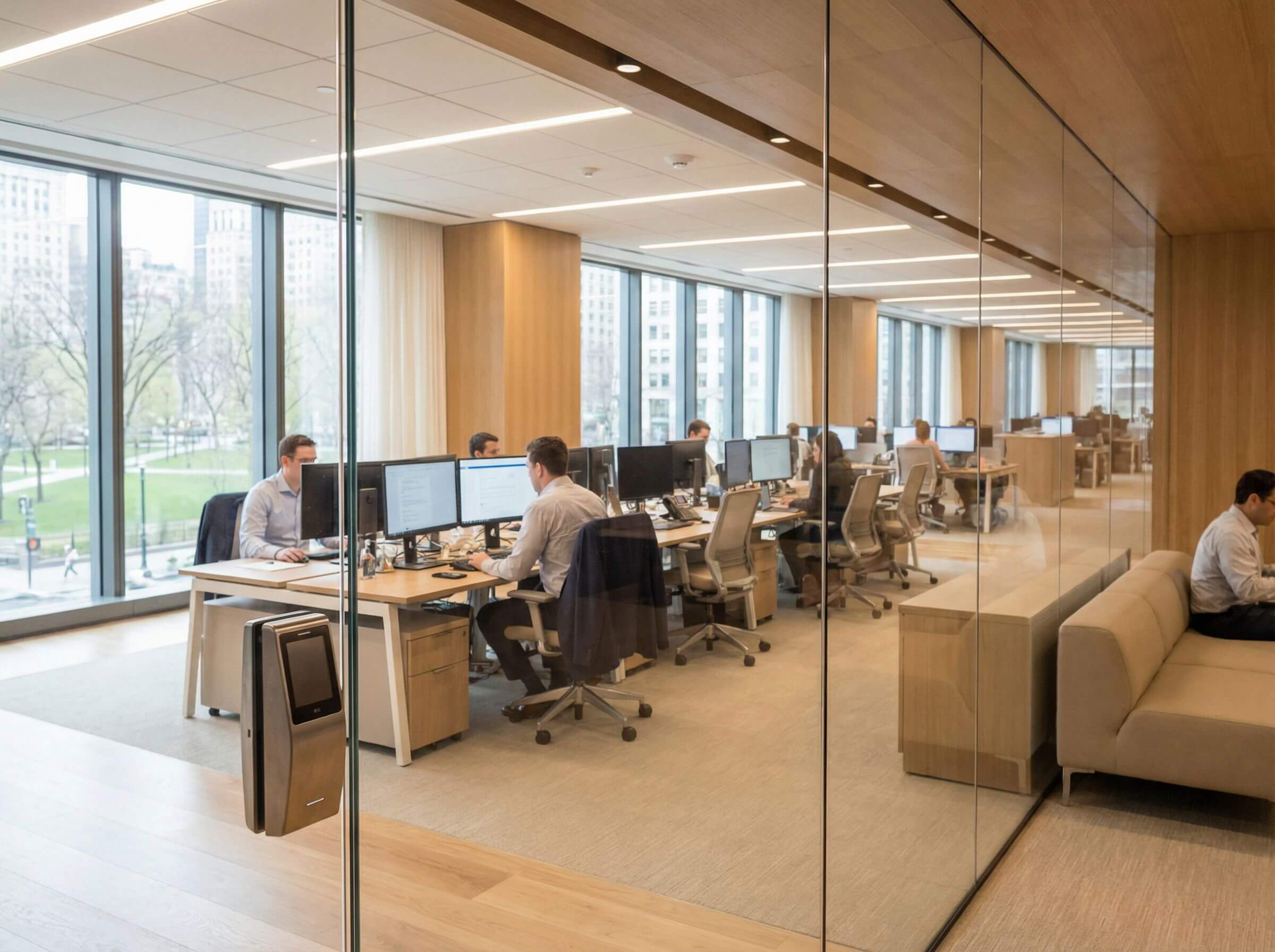 Corporate office with badge access door
